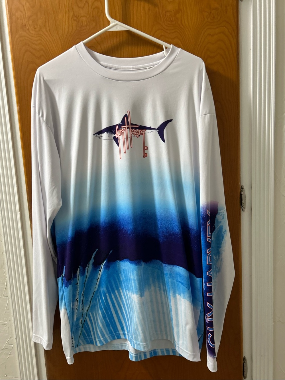 Guy Harvey White & Blue Gradient Shark Graphic Long Sleeve Shirt